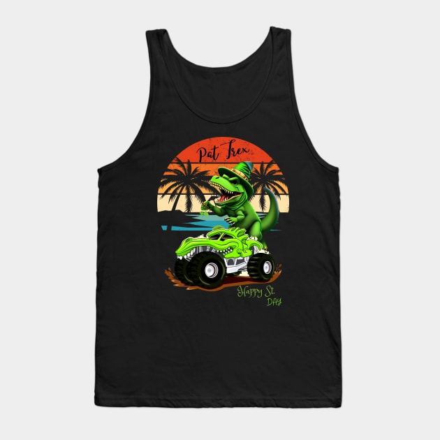 Kids Happy St Pat Trex Day Green Dino Monster Truck Toddler Tank Top by Adam4you